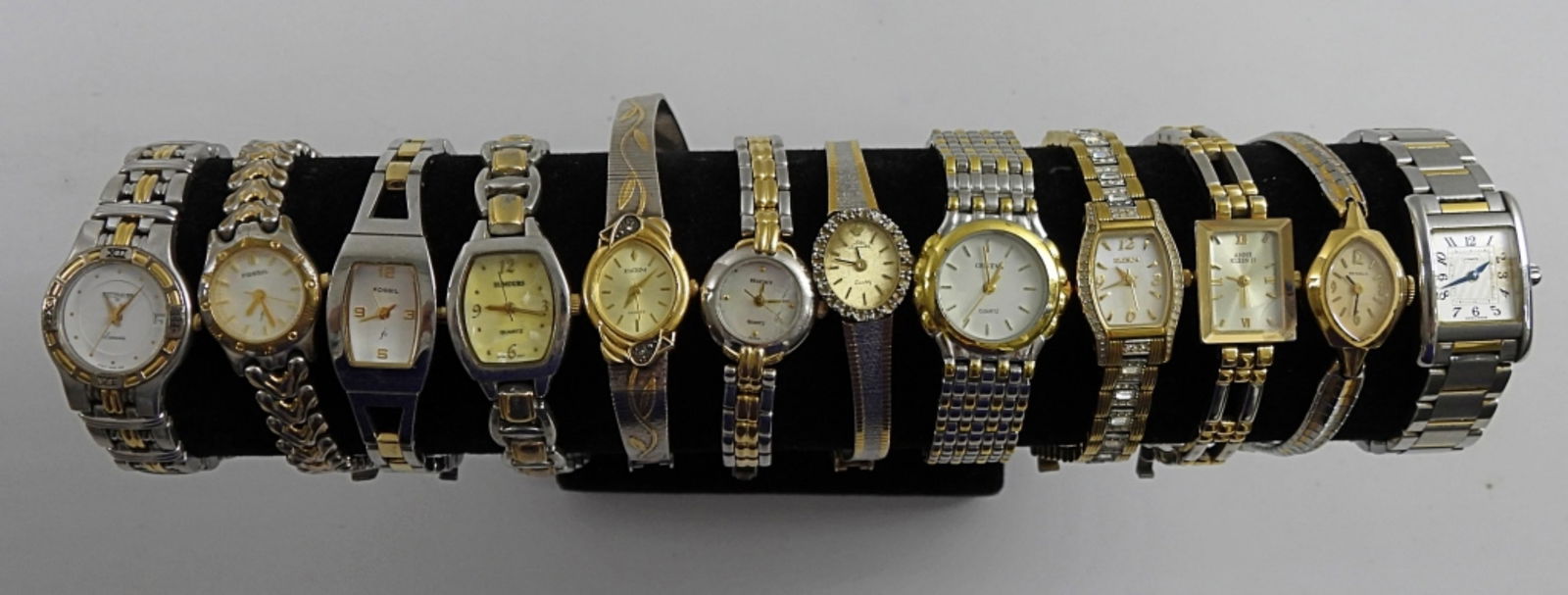 (12) LADIES GOLD/SILVER TONE WATCHES: UNTESTED, BENRUS, GENEVA,FOSSIL, ELGIN, RUMORS,REGENCY, ANNE KLEIN, COACH, WITTNAUER