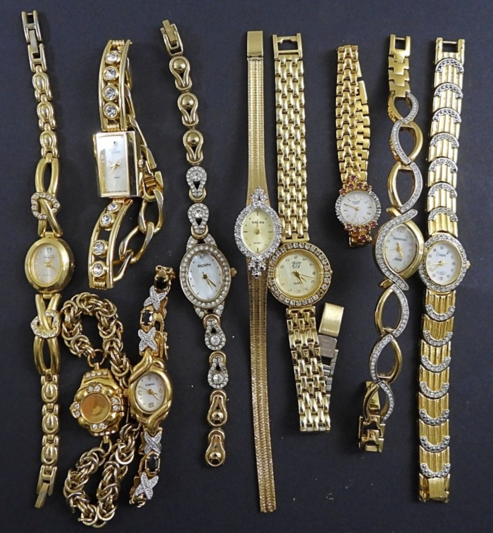 (10)LADIES GOLD/DIAMOND DESIGN WATCHES: UNTESTED, GRUEN, ELGIN, SAINT LAURENT, PULSAR, ARMITRON, VIVANI, VANITY FAIR, FUTURA