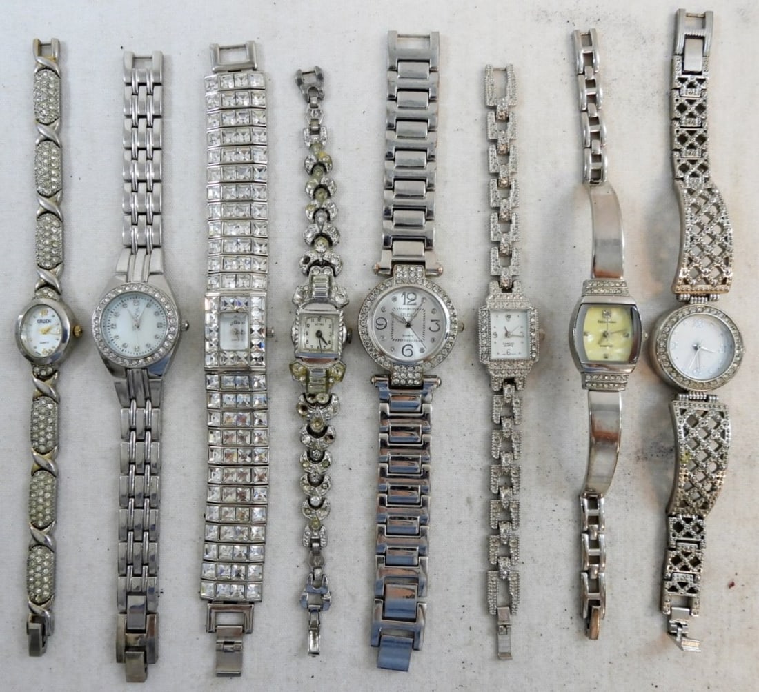 (8) LADIES SILVER DIAMOND DESIGN WATCHES (1 of 2)