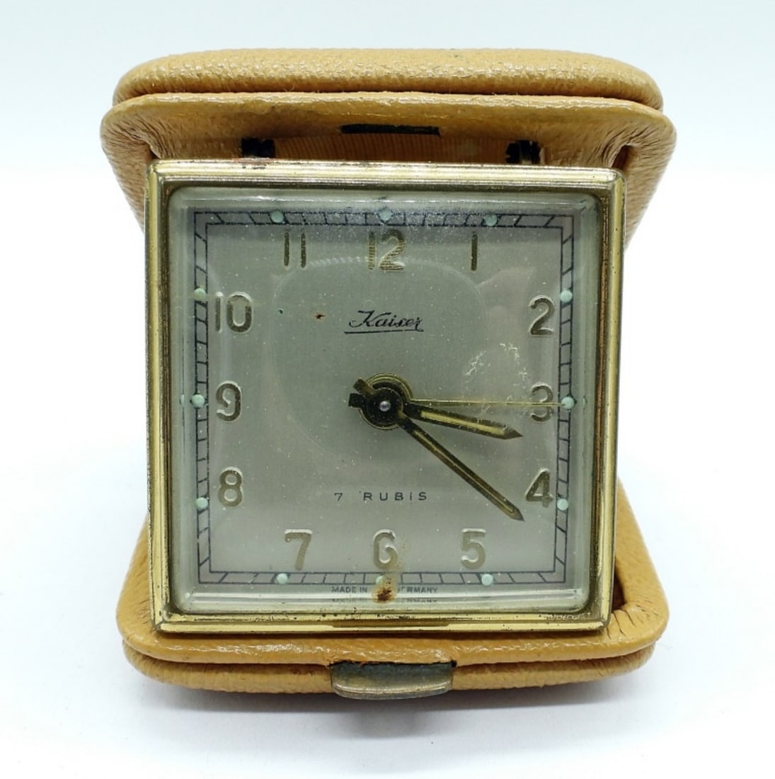 KAISER ANTIQUE TRAVEL ALARM CLOCK: KAISER ANTIQUE TRAVEL ALARM CLOCK 7 JEWELS MADE IN GERMANY. (NOT TESTED AS TO WORKING OR NOT)