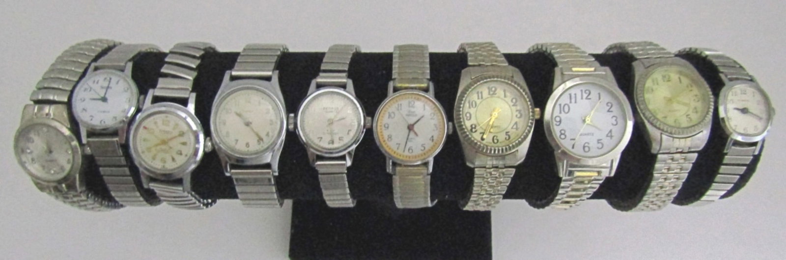 (10) LADIES STRETCH BAND WATCH LOT: (1) SEARS WIND-UP RUNNING - REST UNTESTED - GREAT MIX