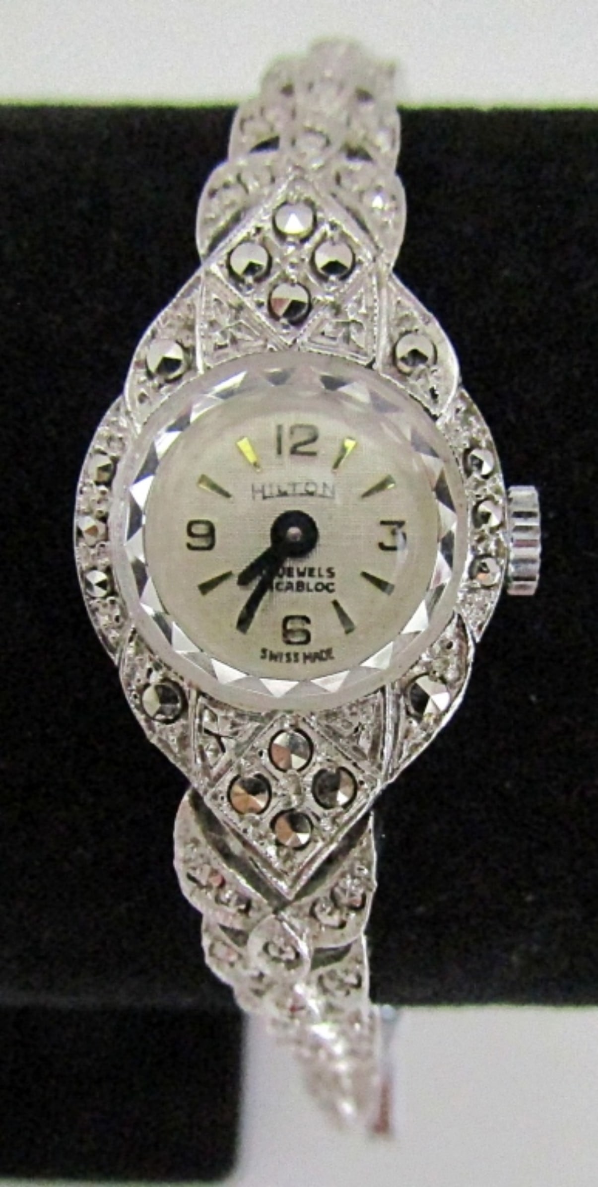 HILTON 17j LADIES MARCASITE ACCENTS: RUNNING CONDITION - NEEDS SERVICED