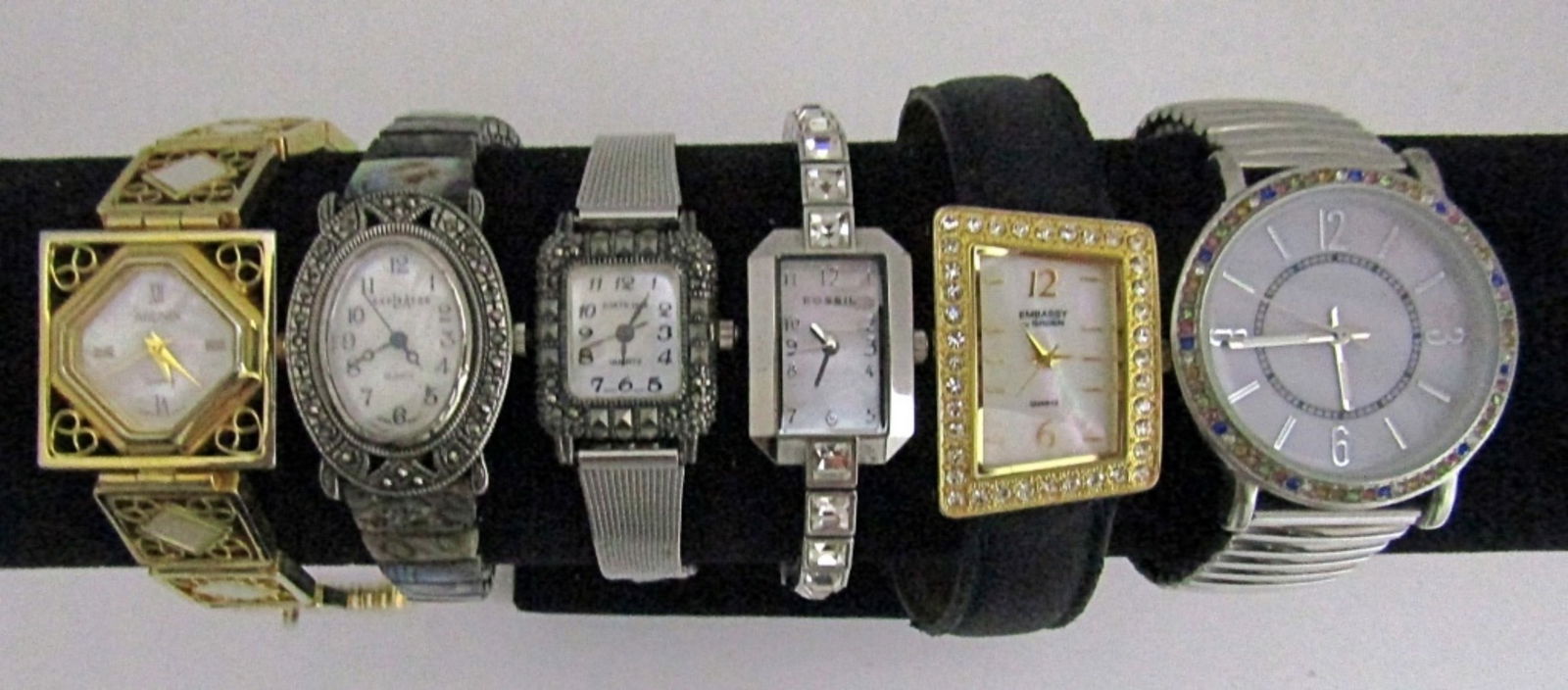 (6) LADIES DRESS WATCHES - FOSSIL: EMBASSY by GRUEN & MORE - ALL QUARTZ - UNTESTED