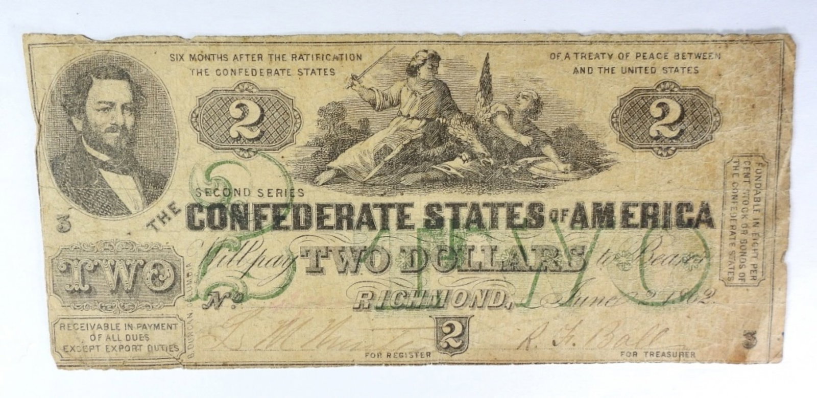 1862 $2 CONFEDERATE STATES OF AMERICA (1 of 2)