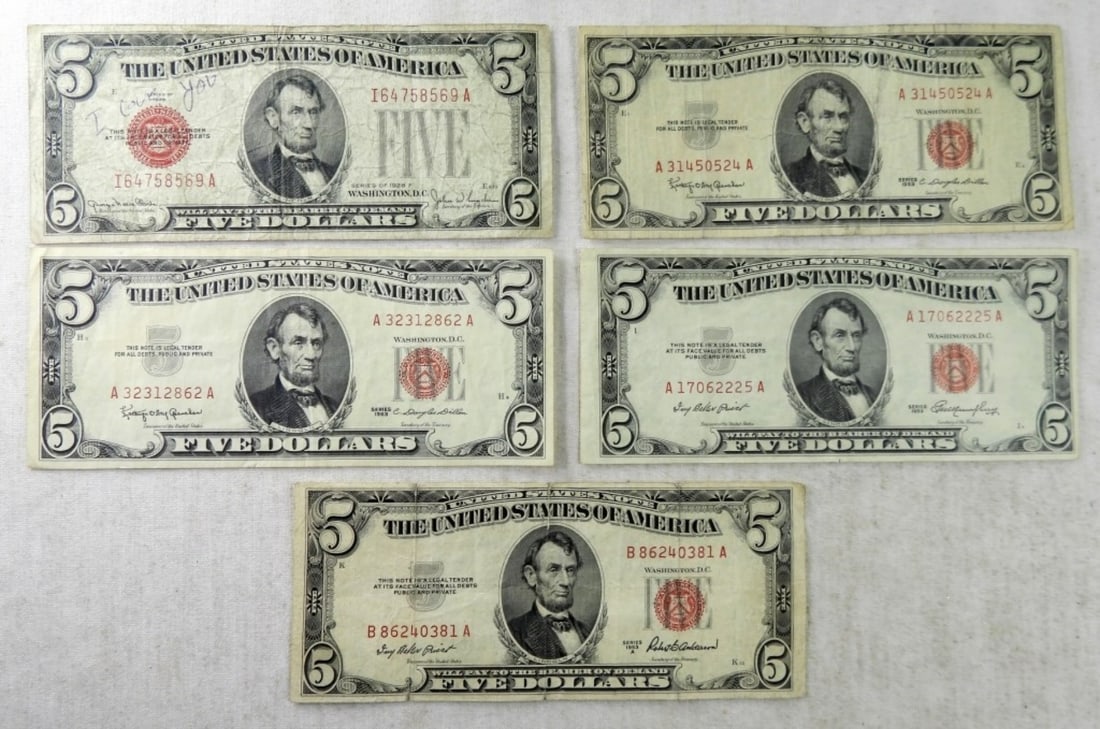 (5) $5 RED SEAL UNITED STATES NOTE (1 of 2)