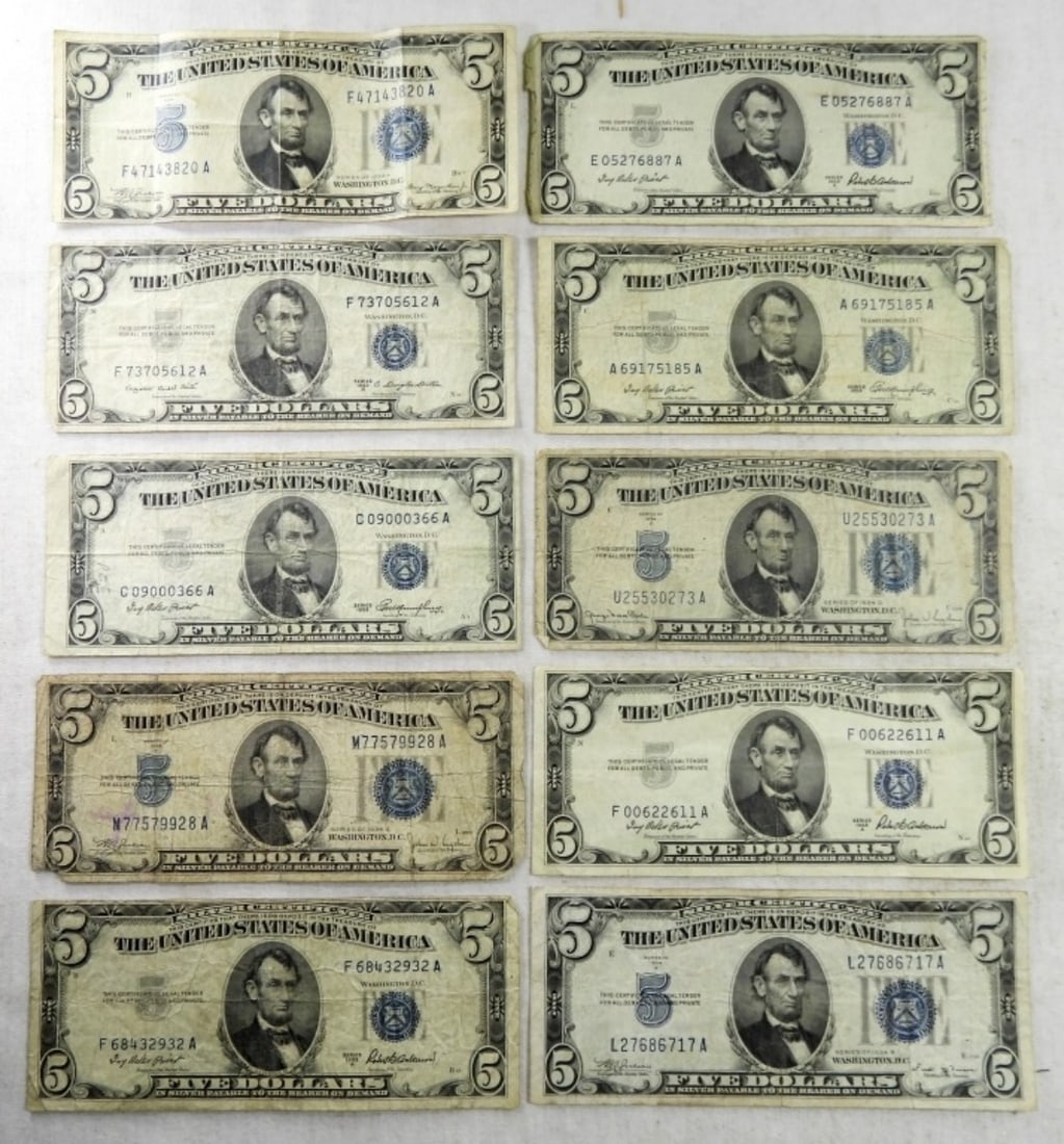 (10) $5 SILVER CERTIFICATES (1 of 2)