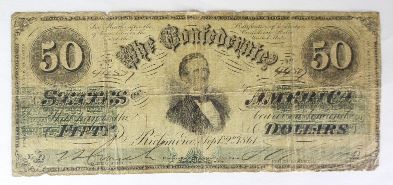 1861 $50 CONFEDERATE STATES OF AMERICA: 1861 $50 CONFEDERATE STATES OF AMERICA