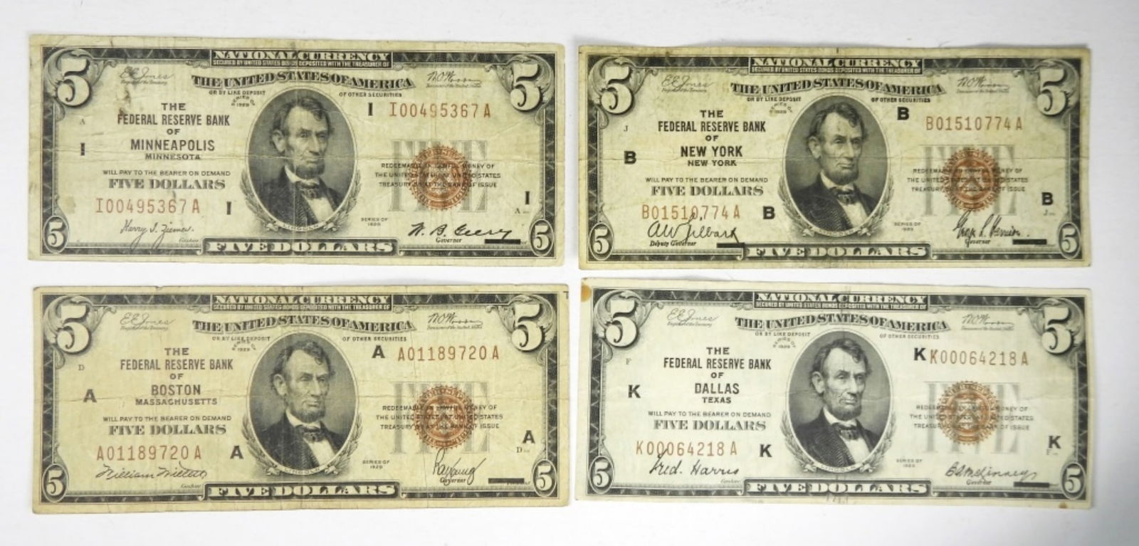 (4) 1929 NATL CURRENCY NOTES: DIFFERENT (1 of 2)