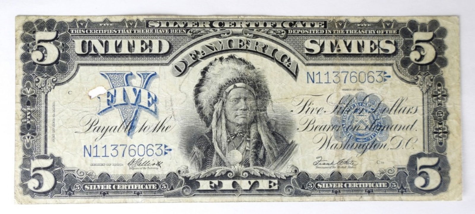 1899 $5 "INDIAN CHIEF" SILVER CERTIFICATE (1 of 2)