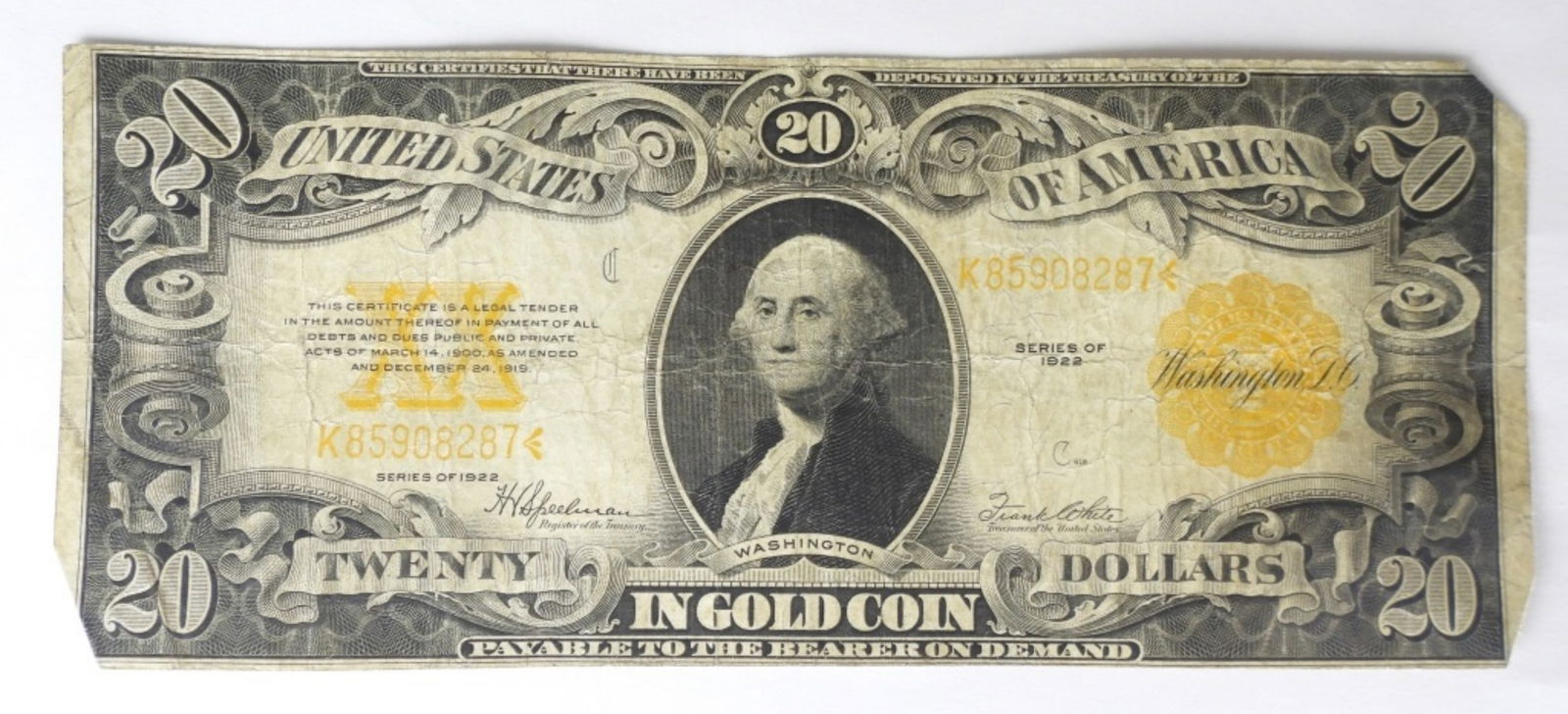 1922 $20 GOLD CERTIFICATE (1 of 2)