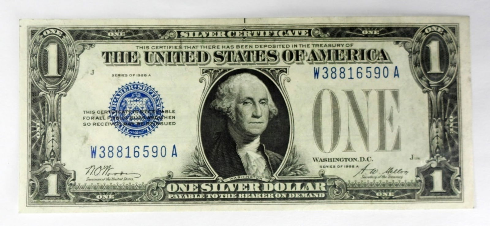 1928 A $1 SILVER CERTIFICATE "FUNNY BACK" (1 of 2)