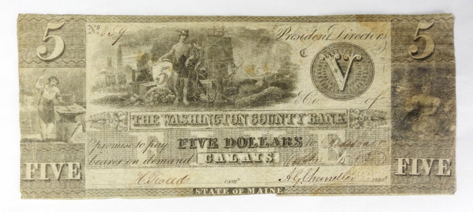 $5 WASHINGTON COUNTY BANK OBSOLETE NOTE (1 of 2)