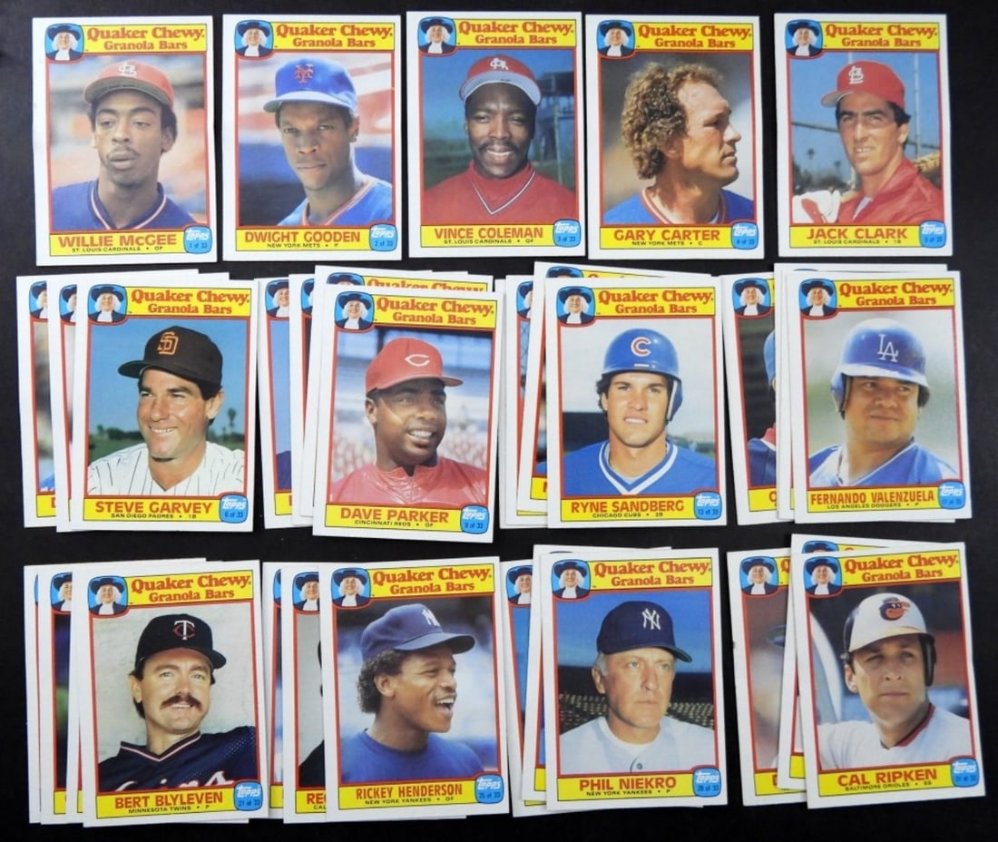 (33)1986 QUAKER CHEWY BASEBALL CARD SET: (33)1986 QUAKER CHEWY BASEBALL CARD COMPLETE SET,PETE ROSE,NOLAN RYAN,REGGIE JACKSON& MORE 1-33