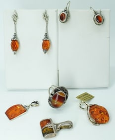 AMBER & AGATE 925 RING, PENDANTS & MORE