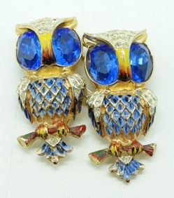 VTG STERLING CORO DUET OWL PIN / CLIPS