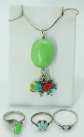 COLORFUL GEMSTONE NECKLACE & RINGS 925