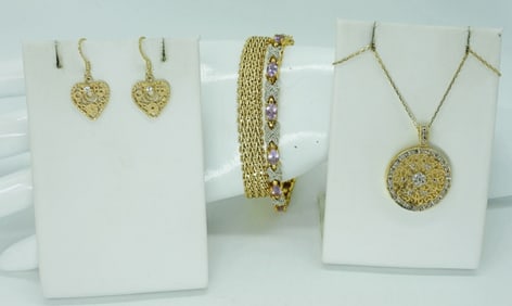 GOLD TONE FILIGREE NECKLACE EARRING SET 925
