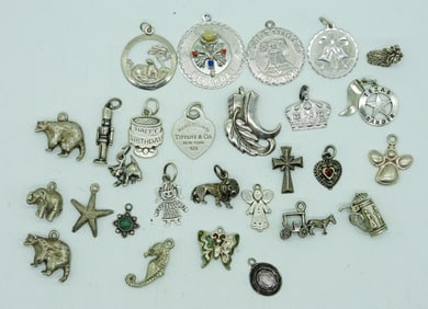 (28) STERLING CHARMS & PENDANTS