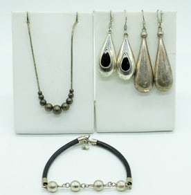 VTG STERLING EARRINGS, NECKLACE & BRACELET