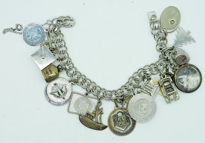 VINTAGE 925 CHARM BRACELET - 20 CHARMS