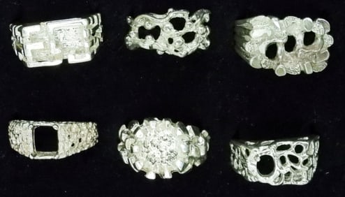 (6) STERLING RING SETTINGS - NO GEMS