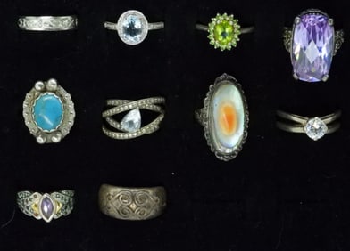 (10) STERLING GEMSTONE FASHION RINGS