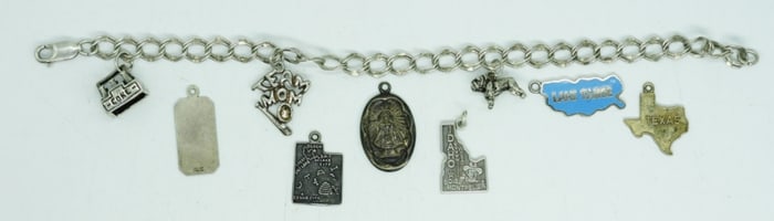 VTG 925 CHARM BRACELET W. 9 CHARMS