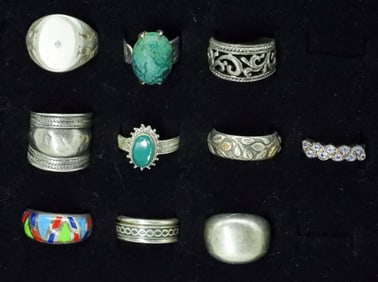 (10) STERLING BANDS & GEMSTONE RINGS