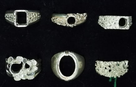(6) STERLING RING SETTINGS