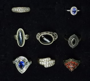 (8) STERLING FASHION GEMSTONE RINGS