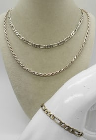 2 STERLING LONG CHAINS & BRACELET