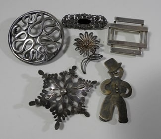 (6) VINTAGE STERLING PINS / GINGERBREAD