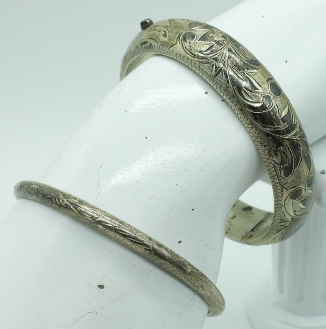 (2) VTG STERLING BANGLE BRACELETS, HINGED (1 of 3)