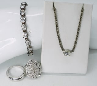 CLEAR GEMSTONE STERLING SET