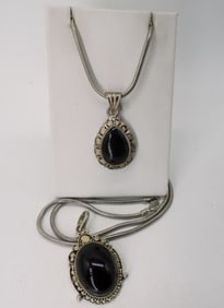 2 BLACK ONYX 925 PENDANTS & CHAIN