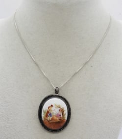 VTG 925 PAINTED COUPLE NECKLACE