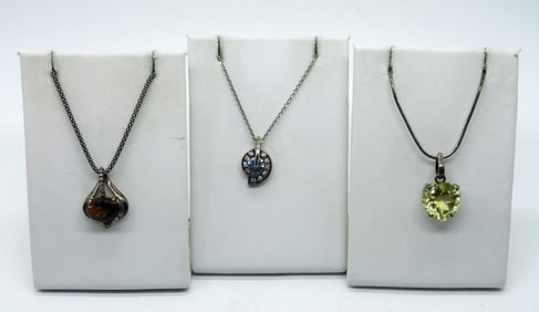 (3) STERLING GEMSTONE NECKLACES