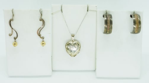 925 HEART LOCKET, PIERCED EARRINGS