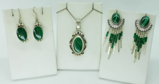STERLING MALACHITE SET