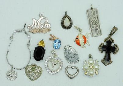 13 STERLING PENDANTS