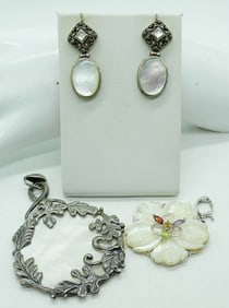 MOTHER OF PEARL 925 VTG PENDANTS & MORE