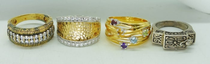(4) 925 & GOLD TONE FASHION RINGS