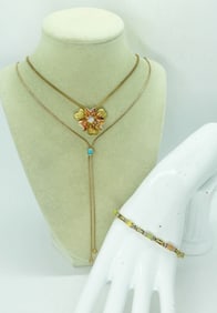 GOLD TONE 925 NECKLACES 7 OPAL BRACELET