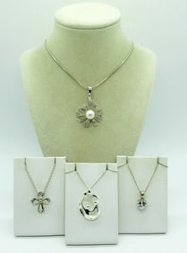 (4) STERLING PENDANTS & CHAINS