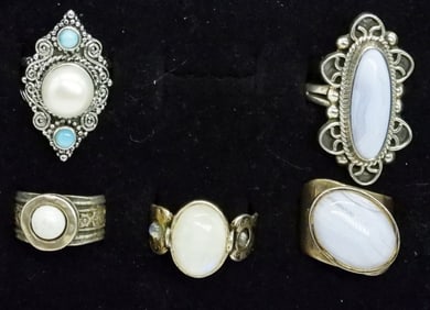 (5) STERLING LIGHT GEMSTONE RINGS