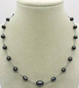 SMOKEY BEADED STERLING NECKLACE