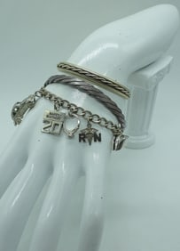 (3) STERLING BRACELETS-CUFF & CHARM