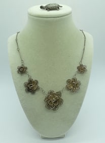 FILIGREE FLOWER, STERLING NECKLACE