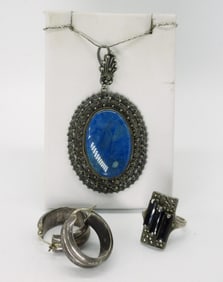 VINTAGE STERLING NECKLACE, RING & EARRINGS