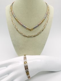 (3) PRETTY TRI-COLOR STERLING PIECES